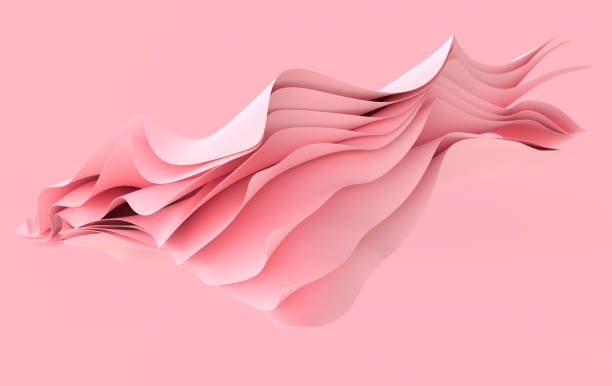 istock Pink paper or cotton fabric 3d rendering background with waves and curves. Dynamic wallpaper 1453808736
