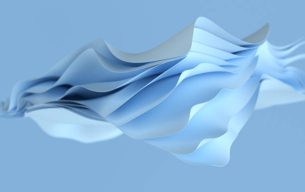 istock Blue paper or cotton fabric 3d rendering background with waves and curves. Dynamic wallpaper 1453808739