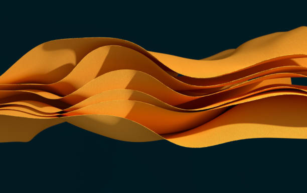 istock Yellow paper or cotton fabric 3d rendering background with waves and curves. Dynamic wallpaper 1453808748