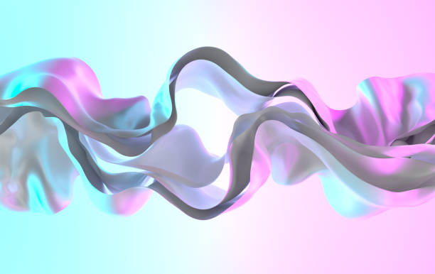 istock Paper or cotton fabric 3d rendering background with waves and curves. Dynamic wallpaper with neon lights 1453808749