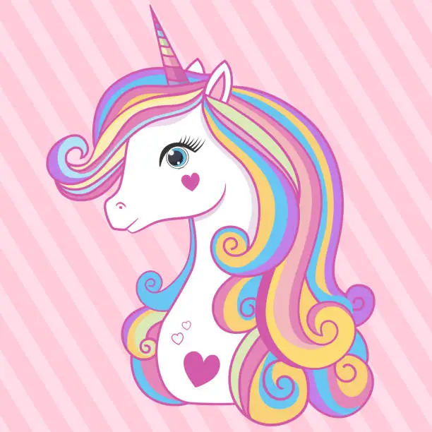 Vector illustration of Cute unicorn head white Rainbow color vector illustration
