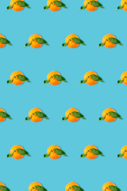 Creative photos of tangerines on a blue background: