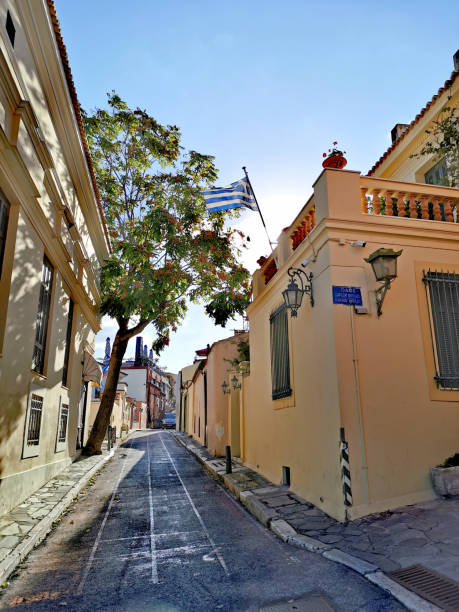 17/10/2022 Athens - Greece. Beautiful charming street in Athens on a sunny day.