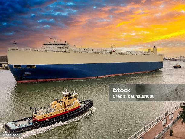 Savannah Georgia Tanker On The Savannah River Stock Photo - Download Image Now - Aerial View, Box - Container, Bulk Carrier