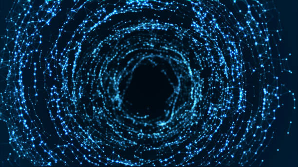 istock Digital binary data tunnel. Abstract connection of dots and lines on dark background. Concept of network. 3D 1453818486