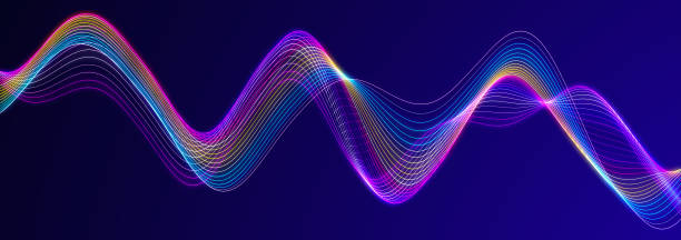 istock Colored sound wave. Equalizer for music. Futuristic dots background. 3D rendering. widescreen 1453818699