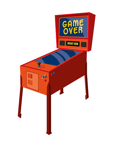 Vector Illustration of an Impactful and Colorful Vintage Pinball Machine Retro Arcade Game, Leisure Activity