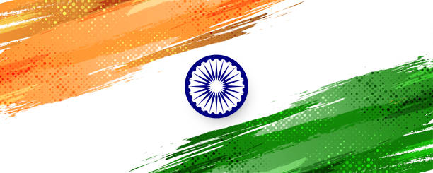 istock India Flag Background with Brush Style and Halftone Effect. Indian Tricolor National Flag Illustration with Grunge Concept 1453824477