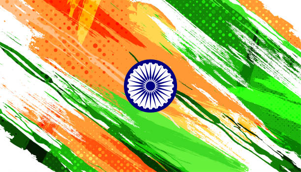 istock India Flag Background with Brush Style and Halftone Effect. Indian Tricolor National Flag Illustration with Grunge Concept 1453824499