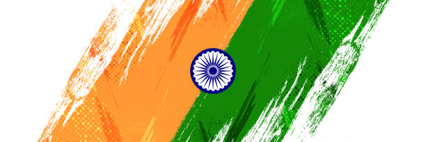 istock India Flag Background with Brush Style and Halftone Effect. Indian Tricolor National Flag Illustration with Grunge Concept 1453824557