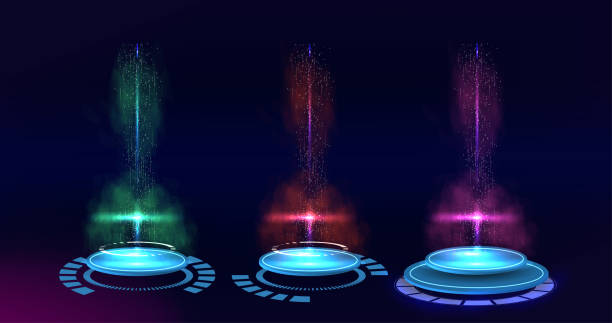 istock Circle portals, teleport, hologram gadget. Blank display, stage or magic 1453824813