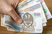 Polish money, A stack of 500 Plus 200 zloty banknotes, Financial and economic concept