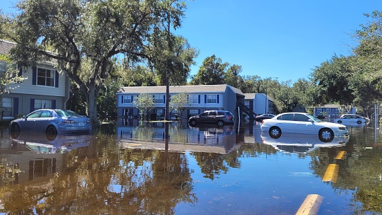 Orlando, September 30 2022 - Cars Victim of Flooding by Hurricane Ian Victim neighborhood