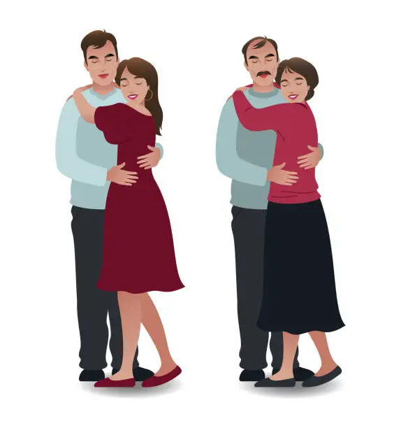 Vector illustration of Young and mature couples hugging