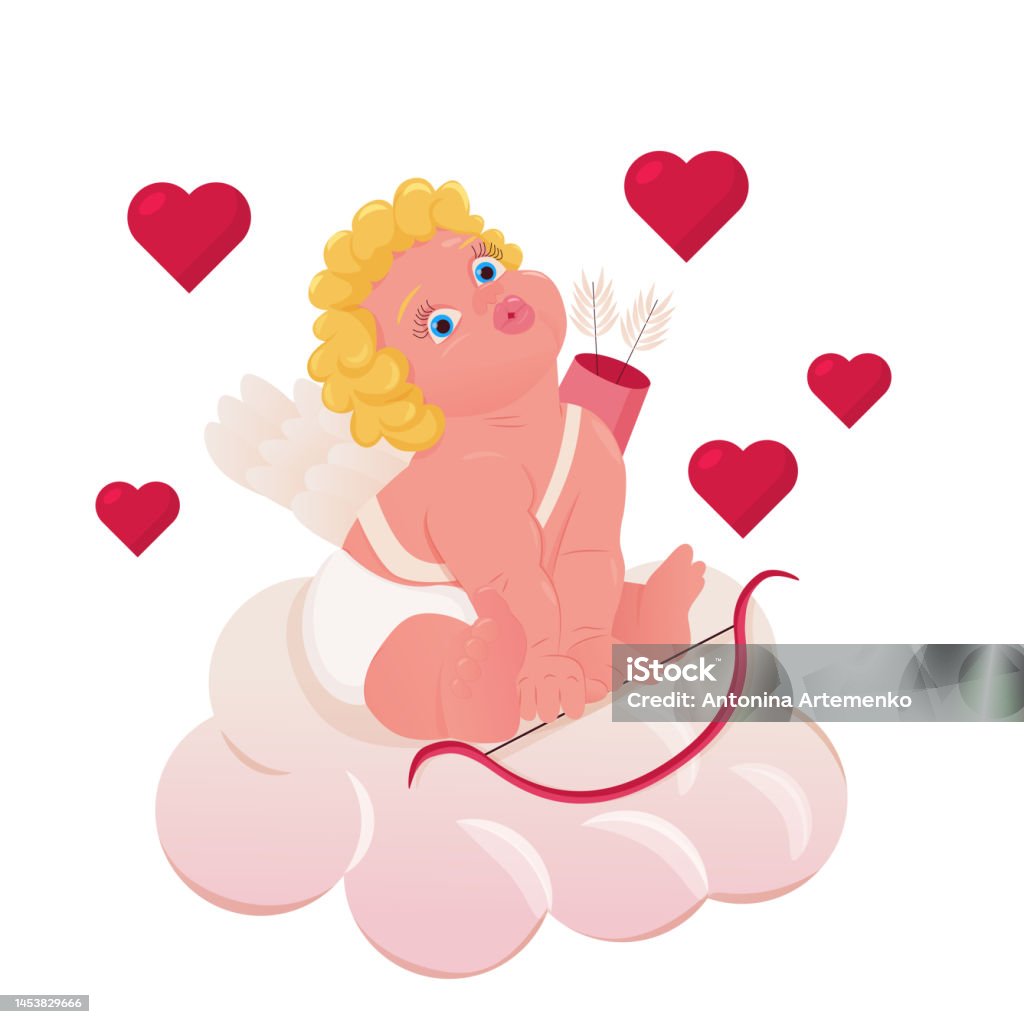 Dễ Thương Bé Cupid Với Cung Thợ Săn Trái Tim Lãng Mạn Vector Nhân ...