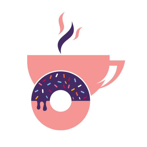 ドーナツとコーヒーのロゴベクター画像。 - donut caffeine coffee cream点のイラスト素材／クリップアート素材／マンガ素材／アイコン素材