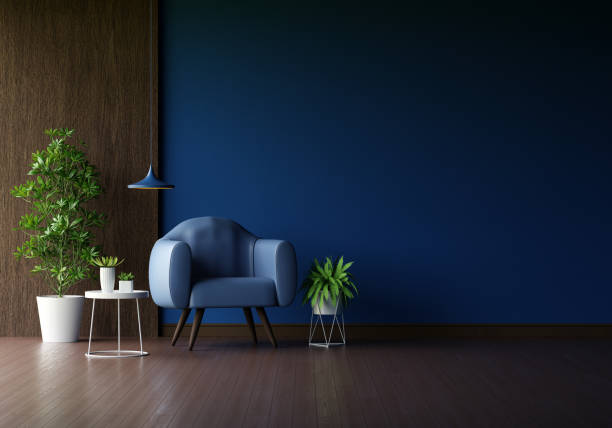 istock Armchair in blue living room with copy space for mock up, 3D rendering 1453835764