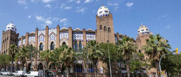Barcelona, Spain - July 20, 2022: 1914 art nouveau bullring, now used for concerts & shows, with a bullfighting history museum inside.