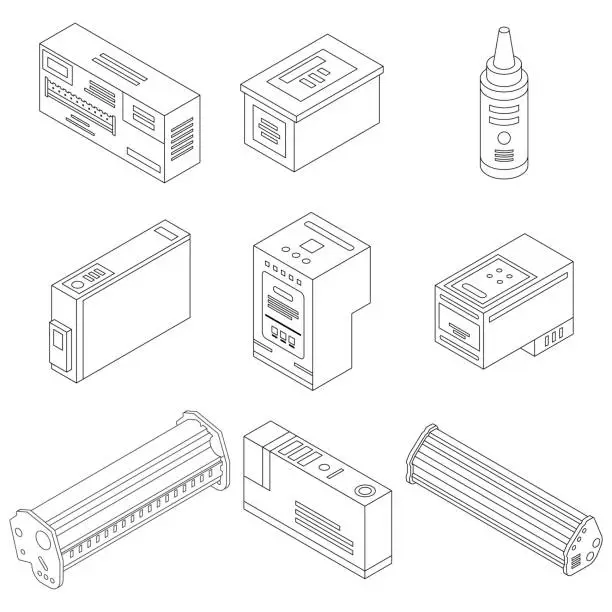 Vector illustration of Cartridge icons set vector outline