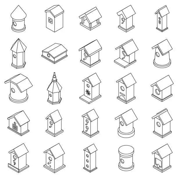 Vector illustration of Bird house icons set vector outline