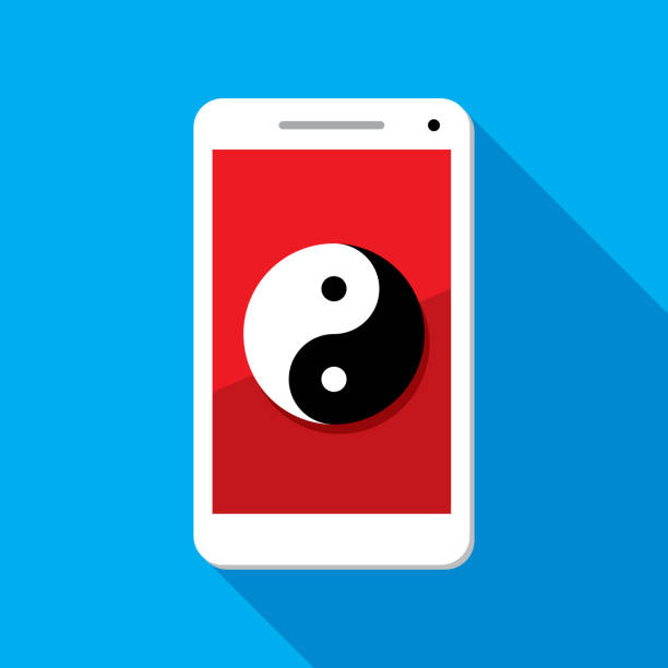 инь ян смартфон икона плоская - yin yang symbol yin yang ball zen like symbol stock illustrations