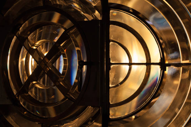 istock Lighthouse lamp with Fresnel lens mounted on metal frame, sector light 1453845327