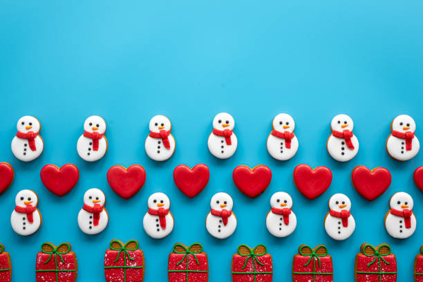 istock Christmas gingerbread on a blue background, flat lay. 1453847578