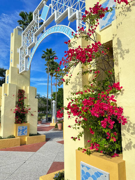 istock Close up tropical Public park entrance gate 1453850776