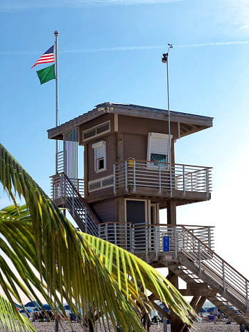 Tall lifeguard hut at beach in Bradenton, Florida