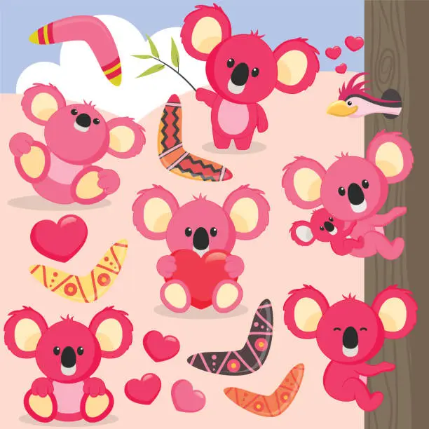 Vector illustration of Valentine Koala Bears