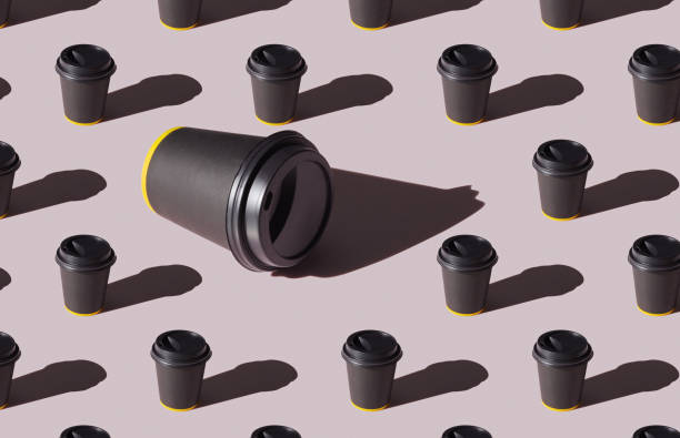 istock Pattern of coffee cups on orange background 1453857483