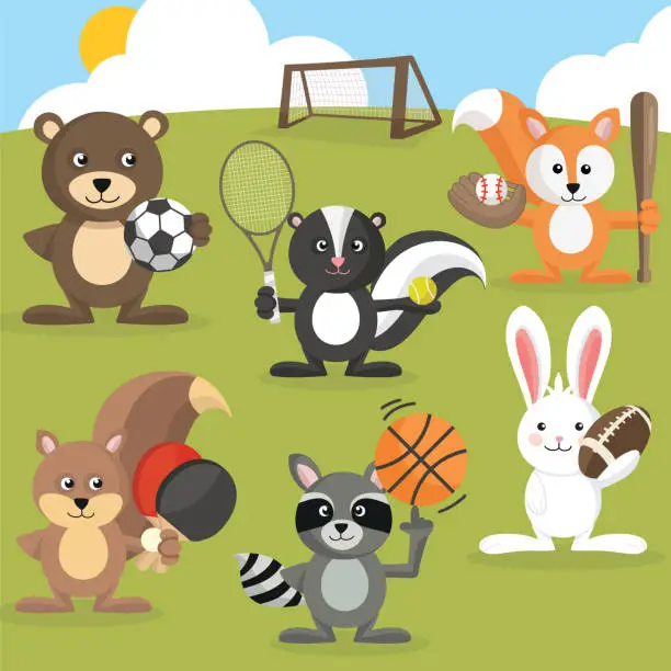 Vector illustration of Animals playing sports