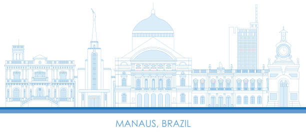 illustrations, cliparts, dessins animés et icônes de panorama de la ligne d’horizon de la ville de manaus, brésil - urban scene brazil architecture next to