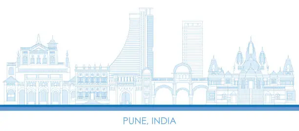 Vector illustration of Outline Skyline panorama of city of Pune, India