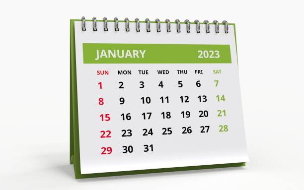 istock Standing Desk Calendar January 2023 green 1453858345