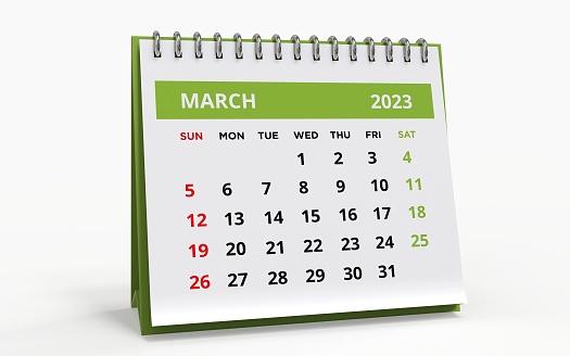 Standing Desk Calendar March 2023 green