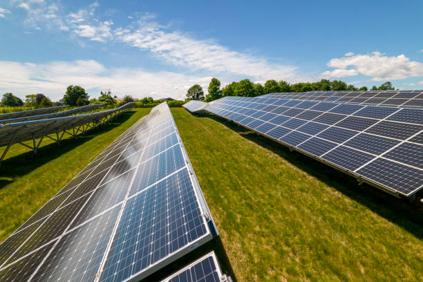 istock Solar power panels at farm. Green energy development and research due climate change and environmental impact. Carbon footprint reduce and eco-friendly energy solutions. 1453859210