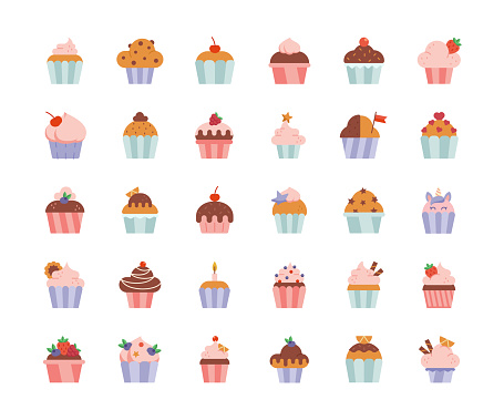 Cupcake Flat Design Icons. Vector illustration.