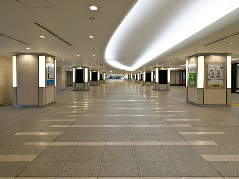 Tokyo, Japan - January 2, 2023: Quiet Underground of Tokyo Marunouchi area in the morning