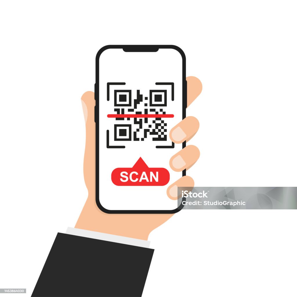 Hand With Phone With Qr Code Scan Vector Illustration Stock ...