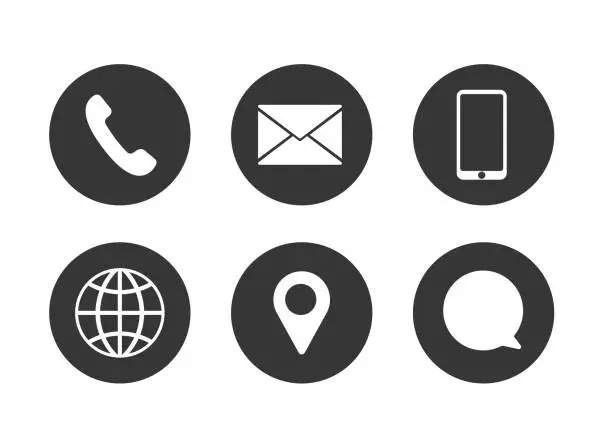 Vector illustration of Set of network icons, place of message, comment, phone. Vector illustration