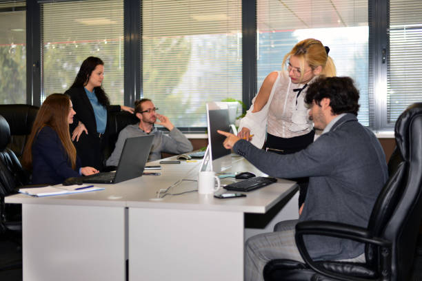 Office team during their work together.