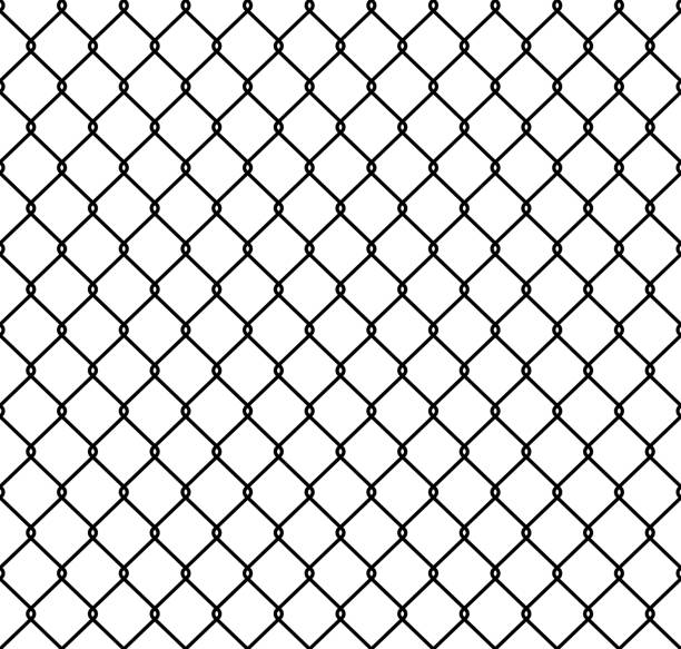 istock Steel wire chain link fence seamless pattern. Metal lattice with rhombus, diamond shape silhouette. Grid fence background. Prison wire mesh seamless texture. Vector illustration on white background 1453867122