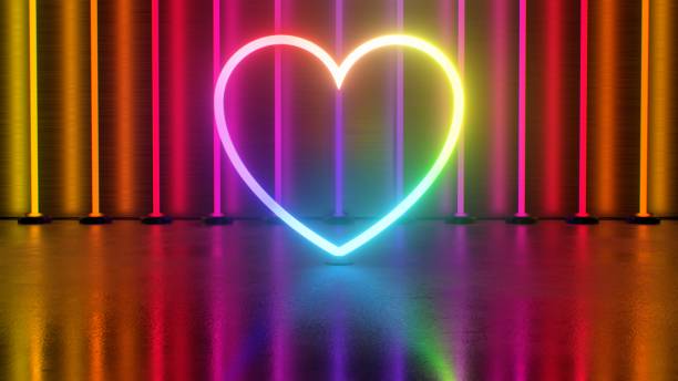 istock Rainbow Neon Glowing Heart Spinning Outline Shape Spectrum Lights - Abstract Background Texture 1453870047