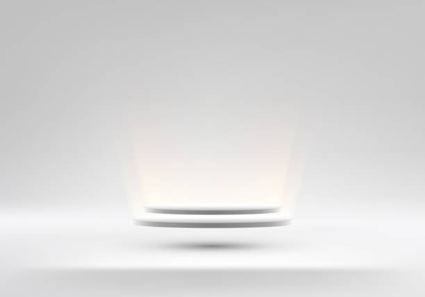 istock 3D realistic empty white cylinder podium pedestal stand floating in the air on minimal wall scene white background 1453878885