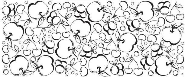 Vector illustration of Line Art Fruits Background
