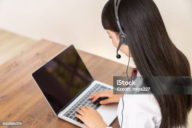 Computer Course Girl Images Girl Student Laptop Computer Correspondence Course School Uniform Stock ...