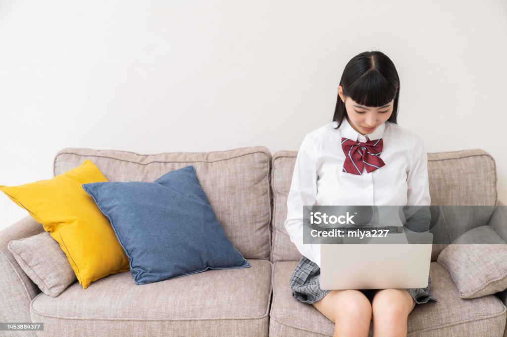 Computer Students Uniform Design Girl Student Laptop Computer School Uniform Stock Photo - Download ...