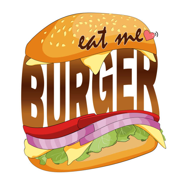 istock Eat Burger ordered on the fast food menu. Hamburger with cutlet, tomatoes and onion. Logo icon vector illustration design. 1453887226