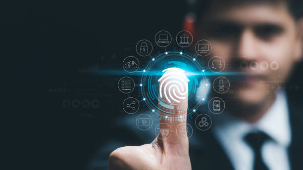 istock Security of future technology and Cybernetics on the Internet, finger scanning allows access to security and identification of big Data businesses, bank and Cloud Computers. 1453891739